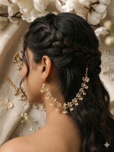 Premium Brass Kundan Ear Chains with Pearl Clusters | Gold-Plated Bahubali Kaan Chain for Heavy Earrings