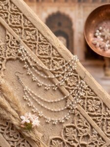 Vintage Oxidized Silver 3-Layer Pearl Ear Chains | Traditional Boho Kaan Chain for Heavy Earrings